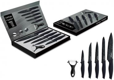 Messerset schwarz Cheffinger 6 tlg. in Magnetic Box mit Kochmesser, Brotmesser,